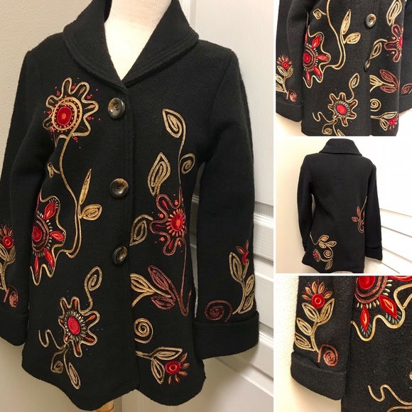 Carson Jackets & Blazers - Embellished Boiled Wool Coat Carson Embroidery